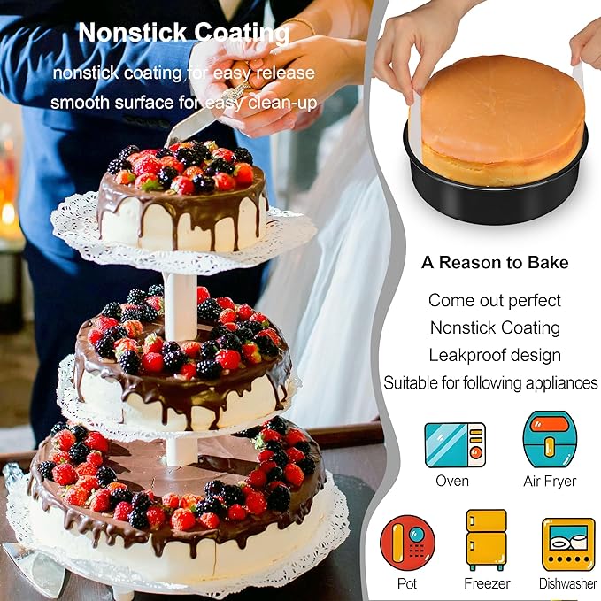 Round Cake Pans Set of 3 (6, 8, 10 Inch), Nonstick Circle Cake Pan with 90PCS Parchment Paper for Layer Cakes Deep-Dish Pizza Tart, Baking Pans Set for Christmas Birthday Thanksgiving, Dishwasher Safe