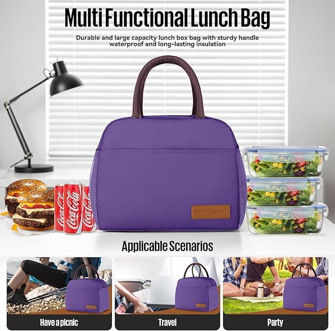 douyadady Lunch Bag Women/Men Lunch Box Women/Men (Dark purple)