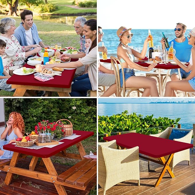 homing Rectangle Table Cloth Cover, Waterproof Polyester Elastic Fitted Tablecloth, Fits for 4 Foot Folding Tables, Washable Table Protector for Picnic, Camping, Outdoor (Wine Red, 30" x 48")