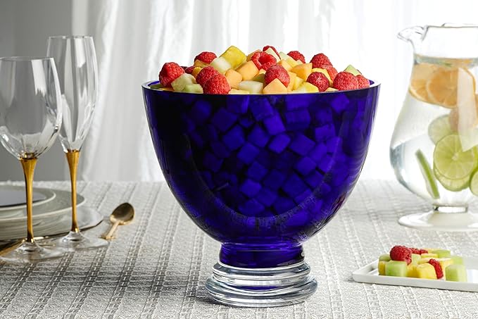 Barski Beautiful Handmade Glass Round Footed Bowl, Cobalt, 9.5" D (9.5 Inches Diameter), Made in Europe