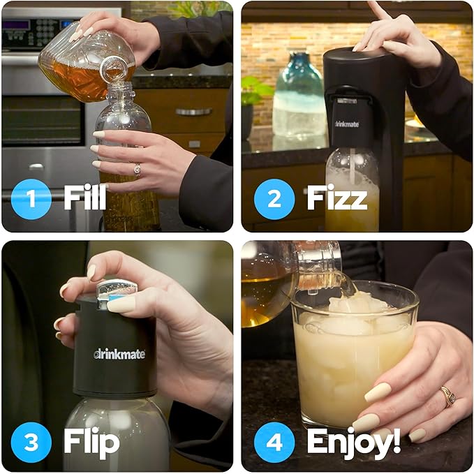 Drinkmate OmniFizz Sparkling Water Maker & Soda Streaming Machine | Carbonates Any Drink | BPA-Free Bottle | No Batteries or Electricity Required | CO2 Not Included (Matte Black)