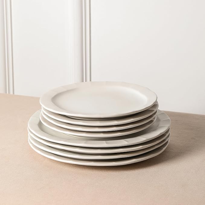 Stone Lain Oasis 24-Piece Dinnerware Set Stoneware, Dishwasher and Microwave Safe Plates and Bowls Set, Dish Set for 8, White