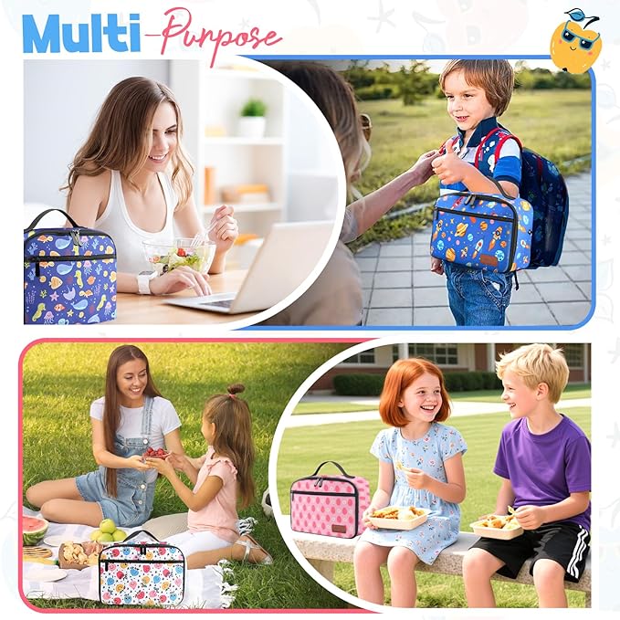Lunch Box Kids, Insulated Lunch Bag for Women Men, Cooler Reusable Cute Lunch Containers for Boy & Girls, Adults Leak Proof Large Lunch Tote Bags for School, Work, Travel, Picnic Outdoor and Beach