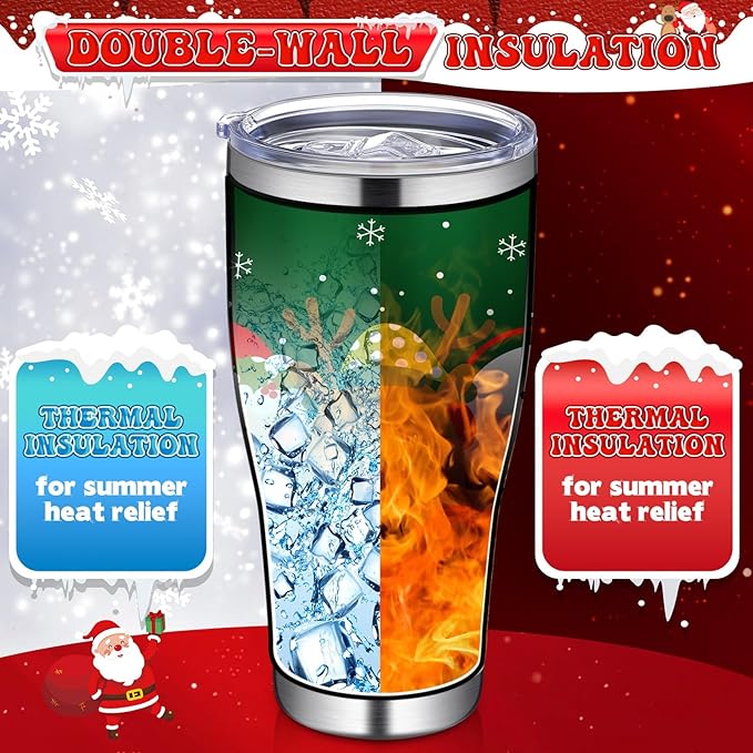 Mifoci 4 Pcs 30 oz Christmas Tumbler with Lid and Straw Stainless Steel Christmas Mug Double Insulated Cup Insulated Coffee Tumbler with Straw Brush for Holiday Coworkers Women Gifts (Style 4)