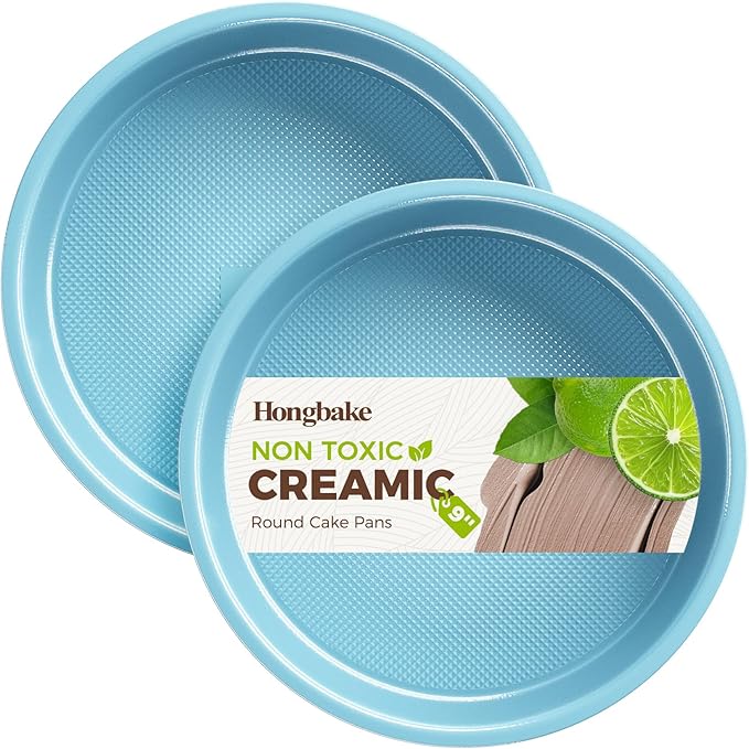 HONGBAKE Nonstick Ceramic 9 Inch Round Cake Pan Set of 2, Heavy-Duty Aluminized Steel round cake pans with Diamond Texture, Non-Toxic Cake Molds, Cake Pans Sets for Baking Cheesecake, Blue