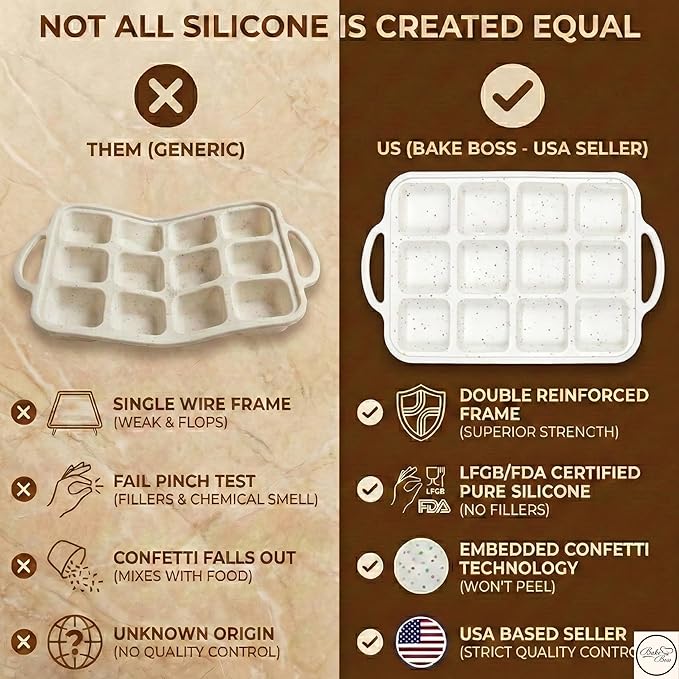 BAKE BOSS Silicone Brownie Pans with Dividers - 2 PACK - CREAM