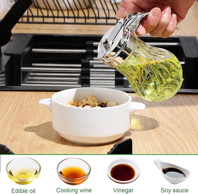 4 Pack Syrup Dispensers Glass Honey Jar Bottle Maple Sugar Dispenser 6 oz Retracting Spout Syrup Containers Pitcher For Milk Coffee Home Restaurant Kitchen Bar Oil Condiment (Delicate Style)