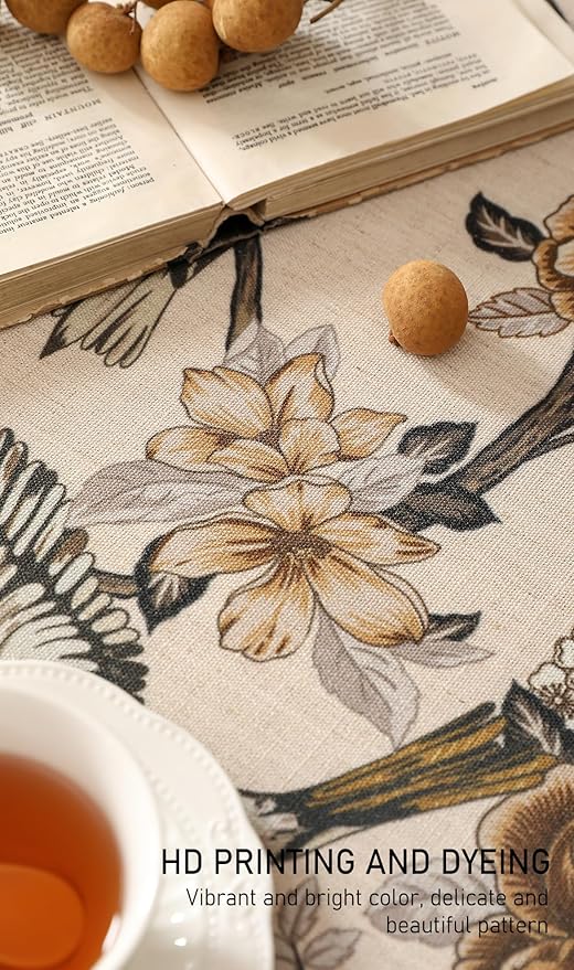 ISAENNE Designer Vintage Linen Small Square Table Cloth,Floral and Bird Pattern Tablecloths,Fall Wrinkle Resistant Home Decor Tablecloth for Dining Kitchen Party Christmas,55"*55"-Murad A