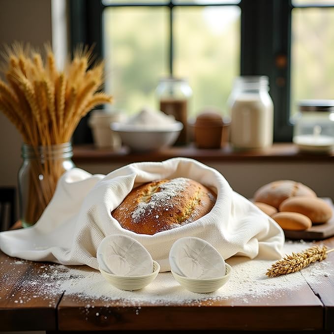 2Pcs 9 Inch Proofing Bread Basket Cloth,Round Cloth Baking Supplies Bread, Reusable Breathable Liner Cotton Flax Banneton Proofing Bread Cloths, Baking Tools and Accessories for Kitchen and Dining