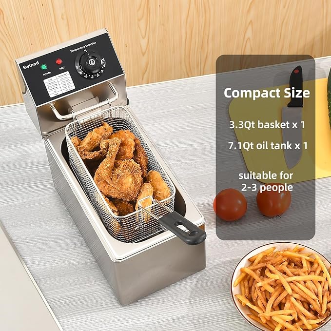 Electric Deep Fryer with Basket for Home Use, Countertop Deep Fryer 1700w Powerful Performance 4.2Qt Capacity Stainless Steel Oil Fryer