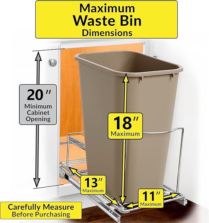 LYNK PROFESSIONAL® Pull-Out Trash Can Drawer – Sliding Organizer for Kitchen Cabinet or Under-Sink Use – Heavy Duty Storage Rack (Bin Not Included)