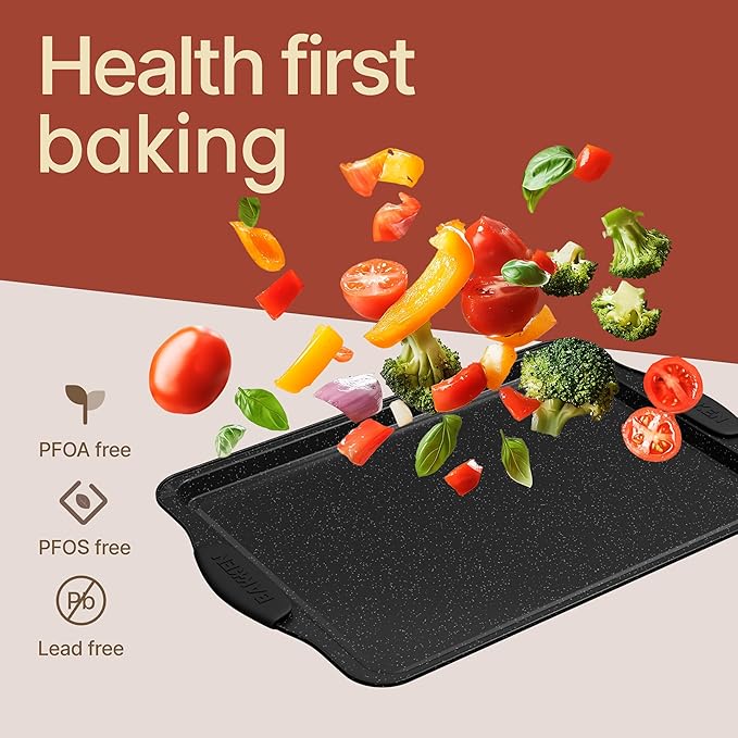 BAKKEN Kitchen Baking Pan Set - Nonstick Coating, Carbon Steel Bakeware Sets with Gray Silicone Handles, Baking Kitchen Essentials, PFOA, PFOS, PTFE Free, Oven Safe Tray (Up To 450° F), Set of 10