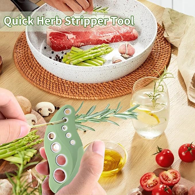 2 Pack Herb Stripper 9 Holes with Herb Cutter, Stainless Steel Herbs Leaf Stripping Tool, Herb Stripper Cutter Tool, Herb Leaf Peeler for Collard Greens Thyme Basil Rosemary Stripper, Dishwasher Safe