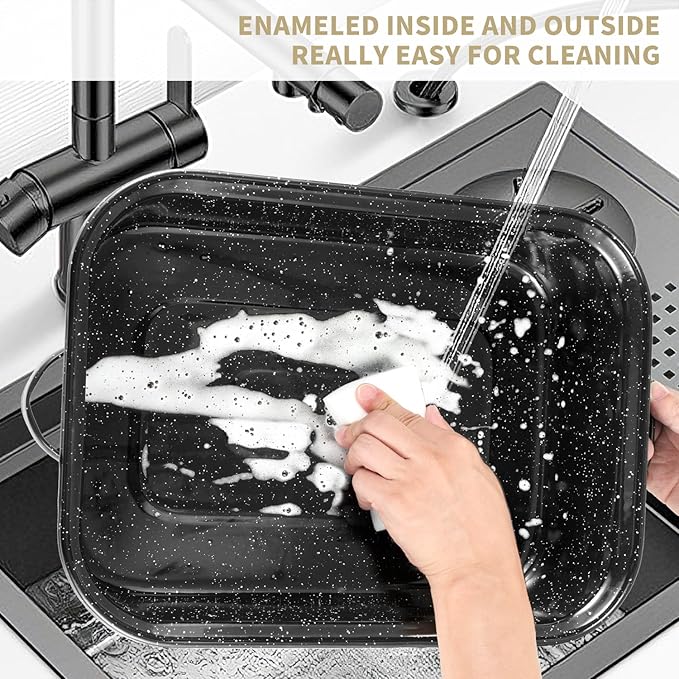 21Inch Roasting Pan, Extra Large Rectangle Roasting Pan With Rack, 25lb Capacity, Large Roaster pan for Baking Turkey, V-Rack and Versatile Lid Bone Turkey Baster by DIMESHY