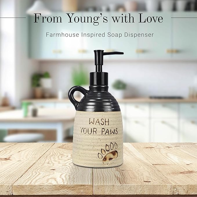 Young's Inc. Farmhouse Soap Dispenser - Decorative Dish and Hand Soap Dispenser for Bathroom and Kitchen - Bear Paw, Brown - 3.5'' X3.5'' X7.75''
