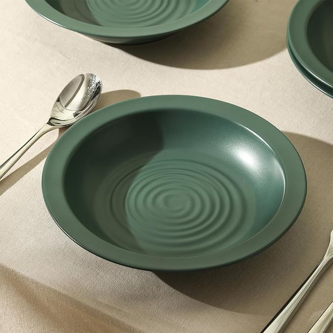 Stone Lain Orbit 12-Piece Dinnerware Set Stoneware, Plates and Bowls Set, Pasta Bowls, Microwave and Dishwasher Safe, Dish Set for 4, Green