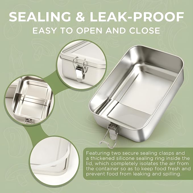 304 Stainless Steel Bento Box,3 Pack Stainless Steel Containers With Lids 2400/1400/850ml,Leak-Proof & Stackable Metal Lunch Box Food Storage Containers for Work Work,Picnic
