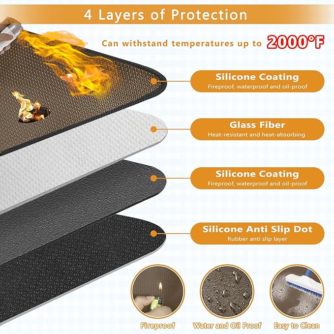 Anze Under Grill Mat for Outdoor Grill, 24x42 Inch Anti-Slip BBQ Floor Mats, Easy to Clean Reusable Fireproof Grill Pad, Oil-Proof Waterproof Protector for Indoor Fireplace Pit Mat Brown