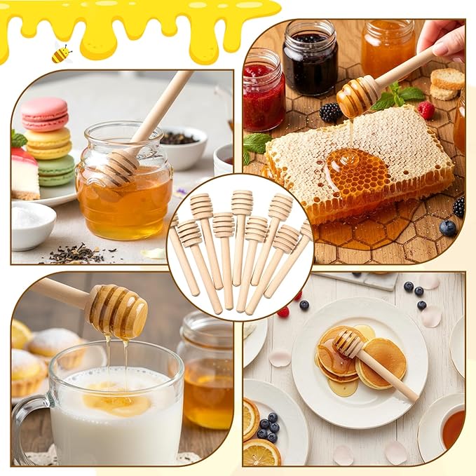 SHENLIU 200 Pack Honey Dipper Sticks, 3 inch Mini Wooden Honey Stick Mini Honeycomb Sticks, Honey Dipper Honey Stirrers for Tea Honey Jar Dispense Drizzle Honey and Wedding Party Favors Gift
