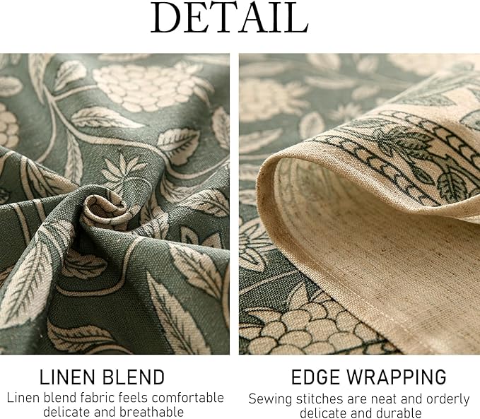 ISAENNE Designer Grayish Green Linen Rectangular Tablecloth,Floral Stain Resistant Table Cloth,Fall Vintage Decor Tablecloths for Dining Thanksgiving Kitchen Party,55"*79"-Andrew A