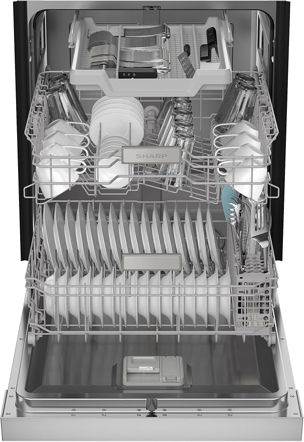 Sharp SDW6506JS 24-inch Stainless Steel Dishwasher, 49 dB, Third Rack, 12 Place Settings, Front Touch Controls