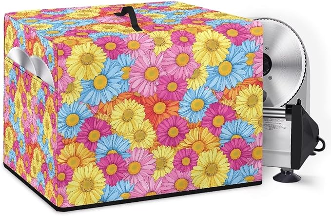 Colorful Daisy Flower Print Meat Slicer Cover for Kitchen Dust-proof Appliance Covers for Home Decor Easy to Clean Bread Slicer Covers with Organizer Bag Accessories 16 x 13 x 13 Inch