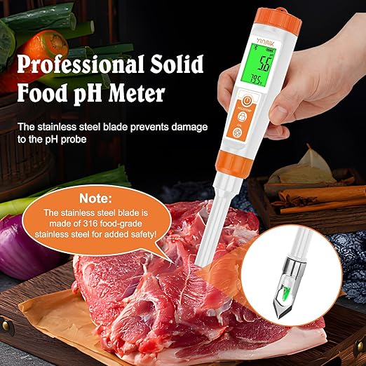 Smart pH Meter for Food - Digital pH Tester with All Accessories | YINMIK Lab pH Meter | pH Thermometer for Food | Professional pH Reader for Hot Sauce, Dough, Cosmetic, Fermentation, Kombucha, Wine