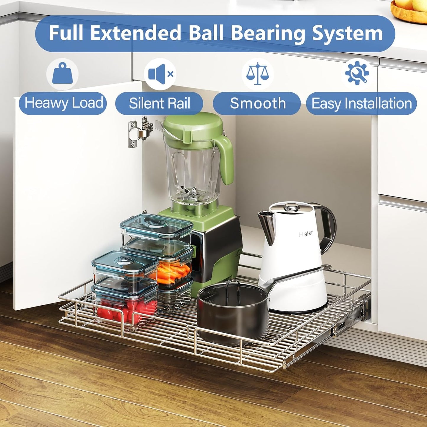 ROOMTEC Pull Out Cabinet Organizer, Cabinet Pull Out Shelves 28½" W x 21½" D, Heavy Duty Cabinet Drawers Slide Out Kitchen Cabinet Organizers Storage Shelf
