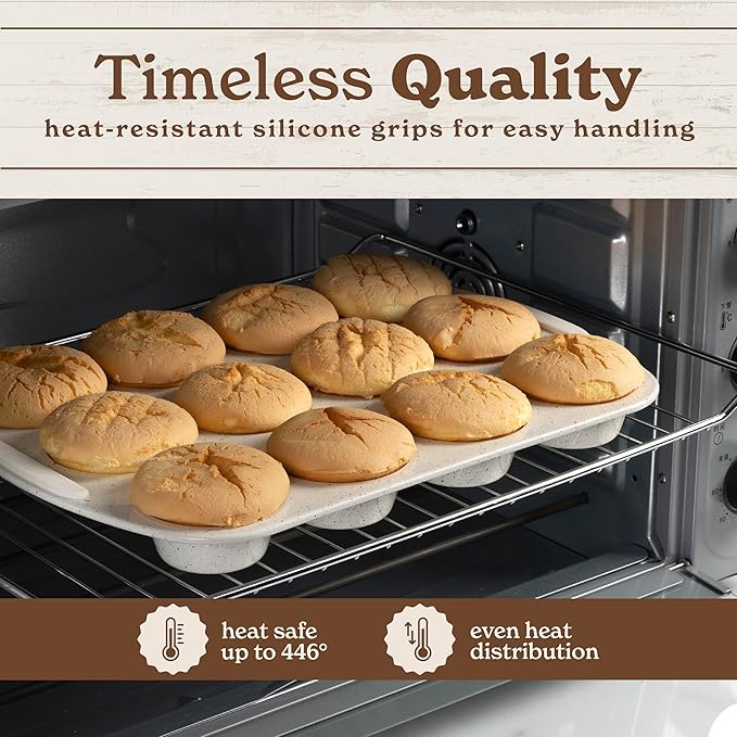 Country Kitchen Nonstick Stackable Bakeware Set - Durable, Easy Release Baking Set, Cream, 14 Pcs