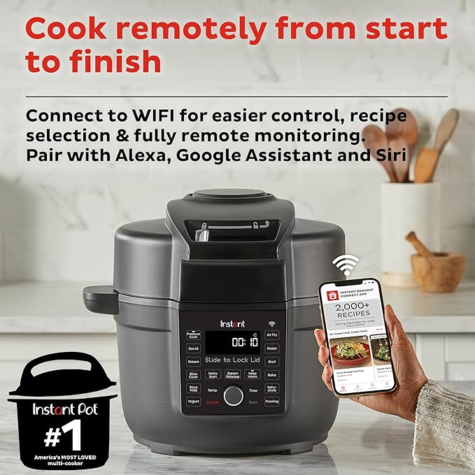 Instant Pot 6.5 Quart Duo Crisp Ultimate Lid with WIFI, 13-in-1 Air Fryer and Pressure Cooker Combo, Sauté, Slow Cook, Bake, Steam, Warm, Roast, Dehydrate, Sous Vide, & More, Includes App with Recipes