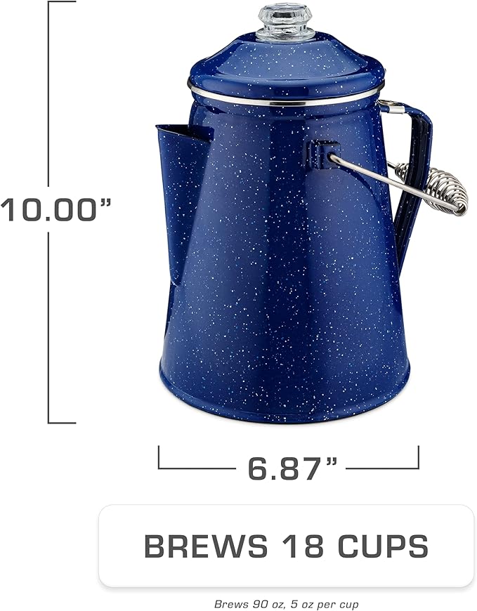 COLETTI Classic Percolator Coffee Pot — The Most Nostalgic Camping Coffee Pot, Now Modernized [Blue Enamel, 18 Cup]