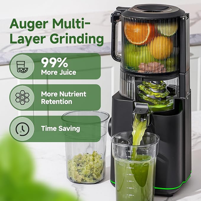 Cold Press Juicer, 3-in-1 Juicer Machines with 6.5" Large Feed Chute for Whole Fruits & Vegetables, 100oz Large Capacity for Family Use, Makes Juice, Nut Milk & Sorbet