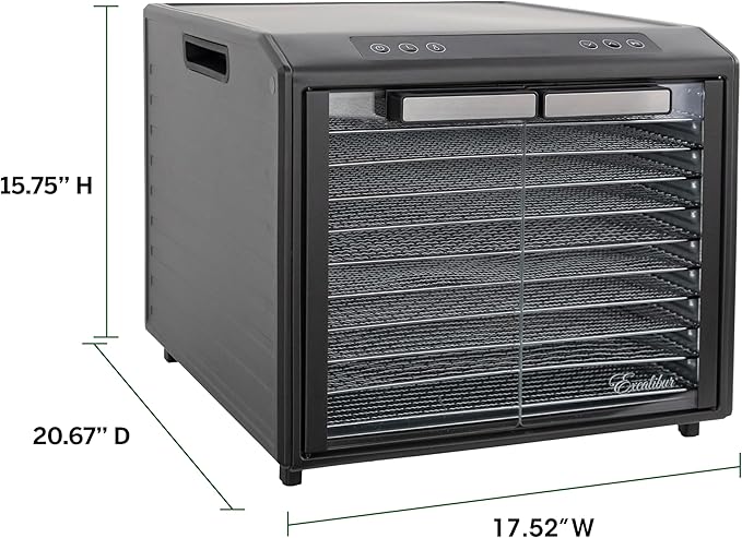 Excalibur Food Dehydrator 10-Tray Select Series for Jerky, Fruit, Vegetables, Herbs, Pet Treats, Stainless Steel with Glass Doors and 60 hour digital timer, 10-Tray, Black