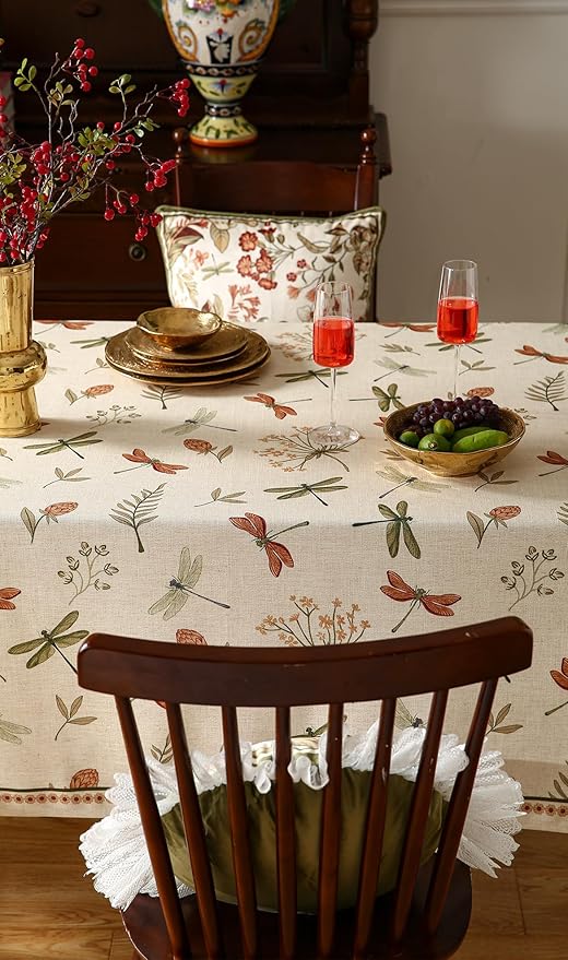 ISAENNE Designer Floral Linen Square Tablecloth,French Off White Elegant Table Cloth,Fall Washable Home Decor Tablecloths for Dining Thanksgiving Kitchen Christmas Party,67"*67"-Grace B