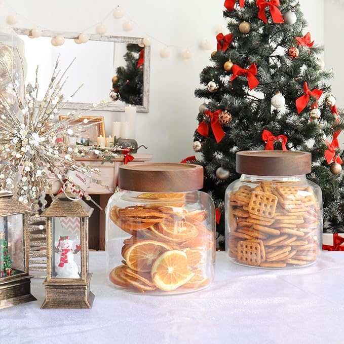 40 oz Glass Jars with Wooden Airtight Lid Herb Spice Canister Round Clear Glass Food Storage Container for Pantry Sugar Tea Coffee Bean Spice Cookies Bath Salts (1200ml/40oz-1 Pack)