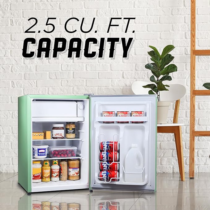 ICEBOX 2.5 Cu. Ft. Compact Refrigerator, ENERGY STAR Certified Small Refrigerator, Single Door Mini Fridge with Chiller Compartment, R600a Refrigerant, IBCR25MNT, Mint Green