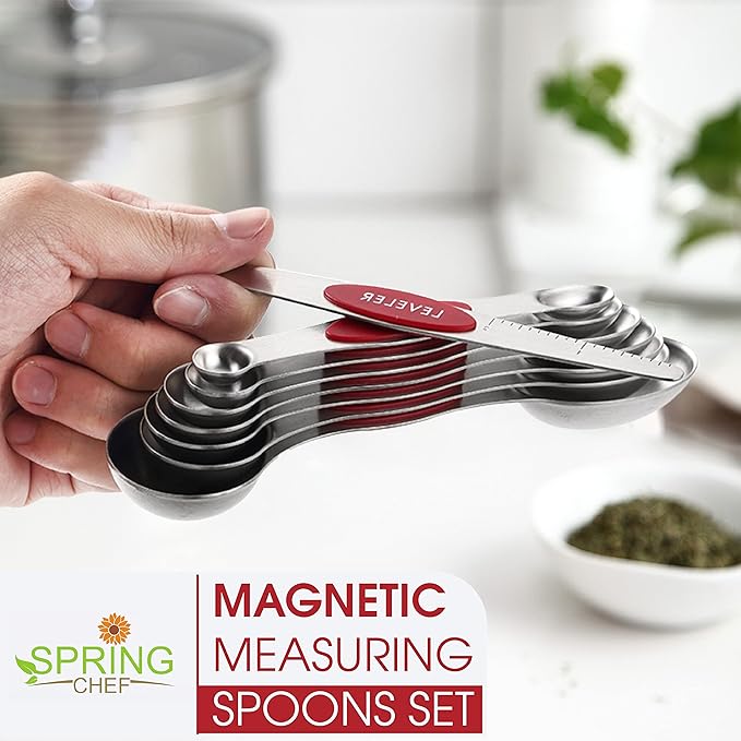 Spring Chef Ice Cream Scoop and Magnetic Measuring Spoons Set Bundle - Red