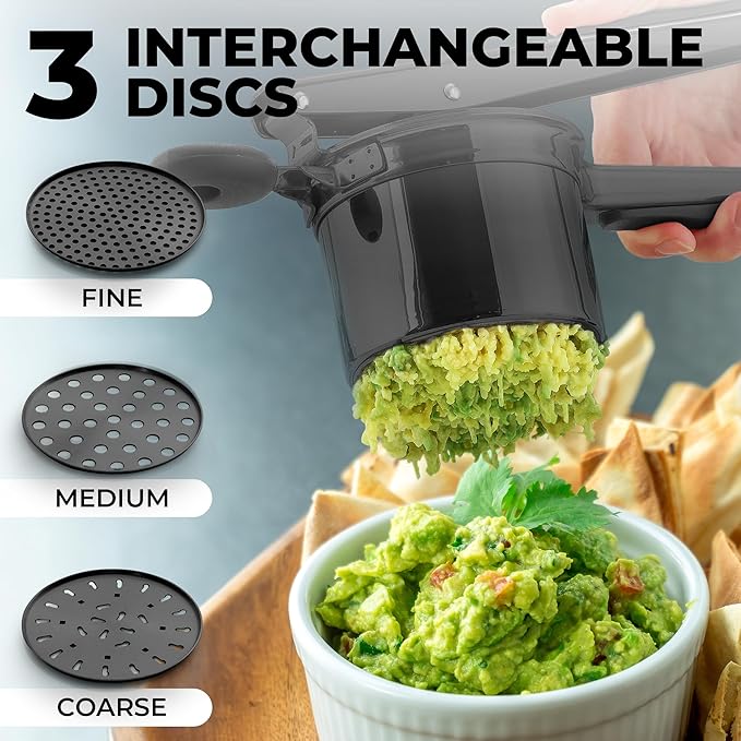 Zulay Kitchen Premium Large 15oz Potato Ricer, Heavy Duty Professional Stainless Steel Potato Masher and Ricer Kitchen Tool, Press and Mash Kitchen Gadget - Metallic Black
