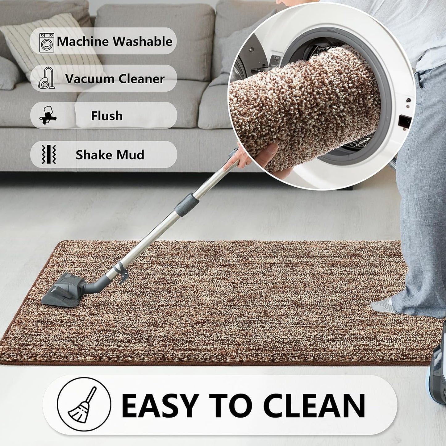 REFETONE Indoor Doormat, Front Door Mat 20"x32" Absorbent Rubber Backing Non Slip Door Mats, Washable Low-Profile Inside Floor Mat Door Rugs for Entryway, Resist Dirt Mud Mat for Dogs, Coffee/Brown