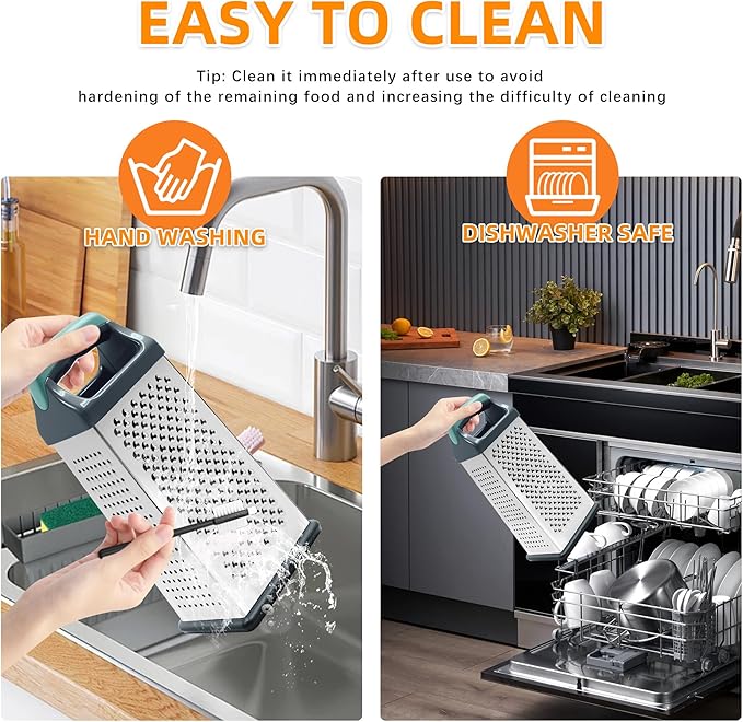 Box Grater, Stainless Steel Cheese Graters for Kitchen, 4 Sided Food Grater with Handle, Cheese Slicer for Food Vegetables Potatoes Carrot