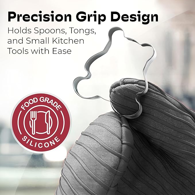 Big Red House - Silicone Mini Oven Mitts - Grey Set of 2 - Heat Resistant to 536 F / 280 C Kitchen Gloves Professional Grade Pot Holders for Cooking Baking