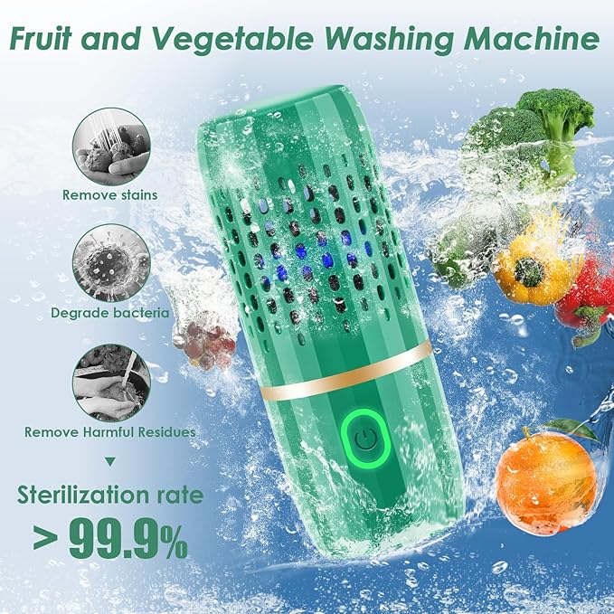 Cudinham Fruit and Vegetable Purifier Cleaner Washing Machine Capsule Shape Disinfection OH-ion Purification Technology for Cleaning Veggie Grains Rice Meat Seafood, Green