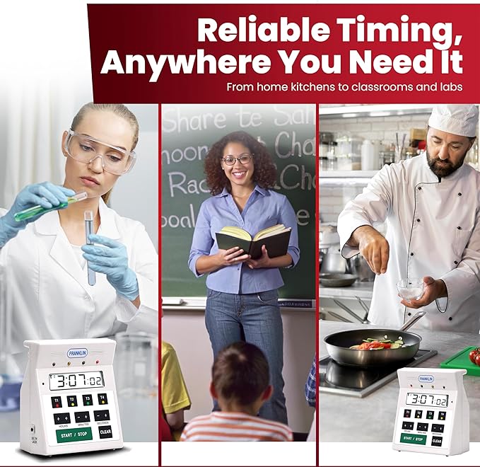 FMP Digital 4 Channel Commercial Kitchen Timer - Battery Operated Digital Countdown Timer for Kitchen, Cooking, Restaurant, Classroom – Water Resistant - 7-Inch, White - 151-7500 by FryOilSaver Co