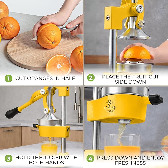 Zulay Kitchen Cast Iron Juicer - Heavy Duty Manual Juicer with Detachable Strainers for Easy Cleaning, Orange Juice Press for Citrus Fruits, Perfect for Bartenders, Juice Lovers & Health Enthusiasts