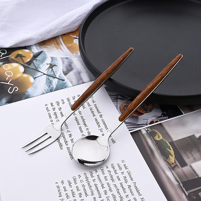 6-Piece Teaspoons Set, Stainless Steel Tea Spoons Set for 6, Silver Mirror Polished Small Spoons for Home Kitchen Restaurant, Round Wooden Effect Handle, 5.9inches, Dishwasher Safe
