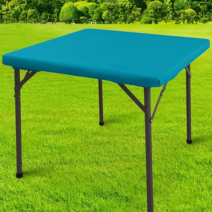 homing Square Table Cloth Cover, Waterproof Polyester Elastic Fitted Tablecloth, Washable Table Protector for Picnic, Camping, Outdoor (Teal, 34" x 34")