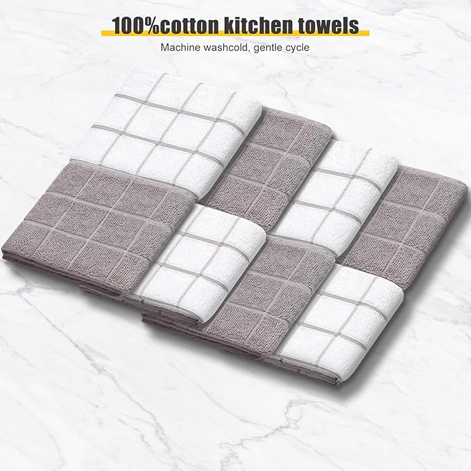 Oven Mitts Kitchen Towels Dishcloths with Pot Holders Sets 12PCS, Dish Towels Sets, Oven Gloves Pot Pads Heat Resistant 500 Degrees with Non-Slip Silicone Surface for Cooking Baking Grilling-Grey