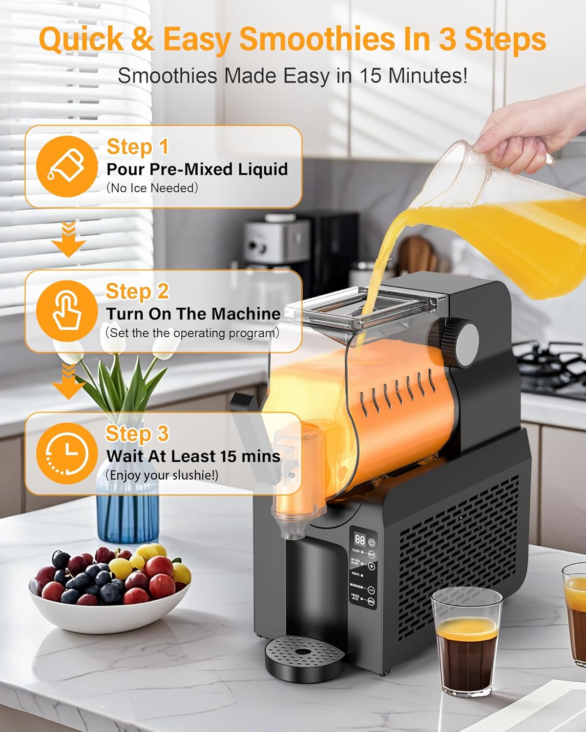 Premium 88oz Slush Maker | All-in-One Slushie Machine | 5 Pre-Set Programs • Ice-Free Technology • Quiet Auto-Clean | Perfect for Milkshake, Margarita, Smoothie, Frappé