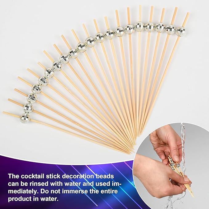 300 PCS Cocktail Picks Disco Ball Decor, Fancy Toothpicks for Appetizers, Bamboo Skewers for Appetizers,Drinks, Fruits, Disco Party Decorations. 4.7 Inch Long Silver Wooden Cocktail Sticks…