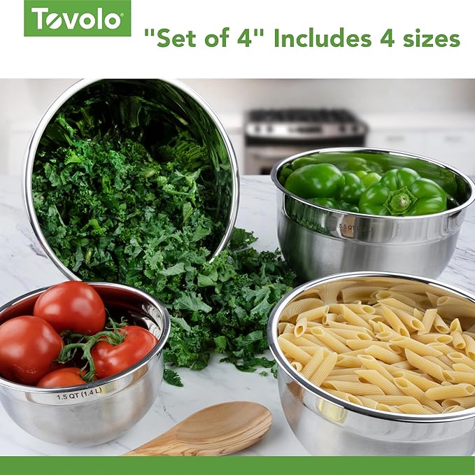 Tovolo Small Stainless Steel Mixing Bowl 1.5 Quart Metal Mixing Bowl with Rounded Lip for Easy Pour and Nesting Storage, Dishwasher Safe Quart Metal Bowl for Baking Mixing and Cooking Prep